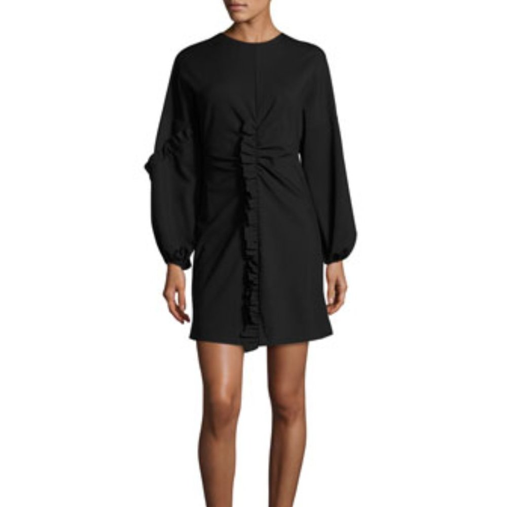 NWT TIBI Bond Ruffled Knit Mini Dress in Black Size 12